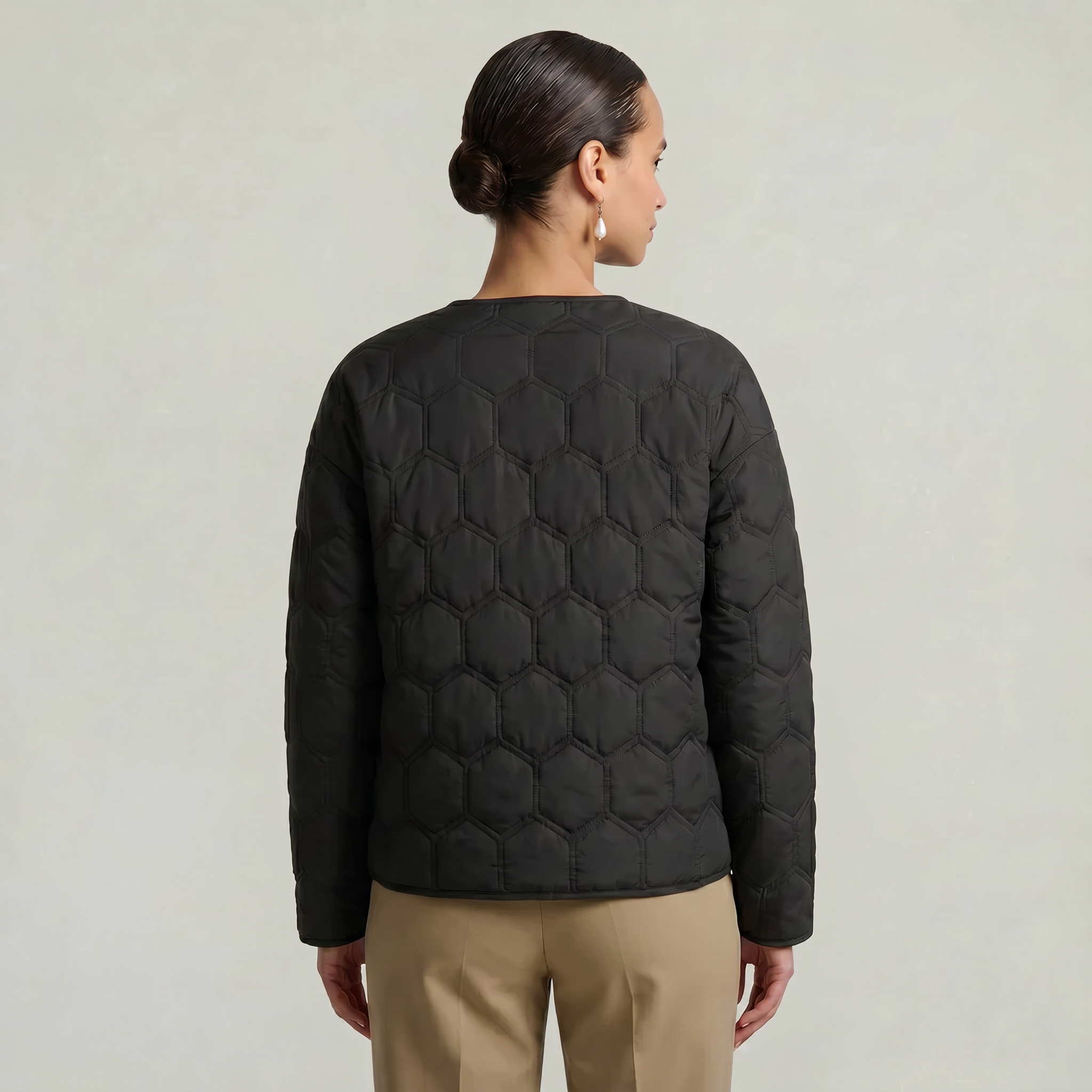 Women’s Geometric Quilted Puffer Jacket - Button-Down Long Sleeve Coat