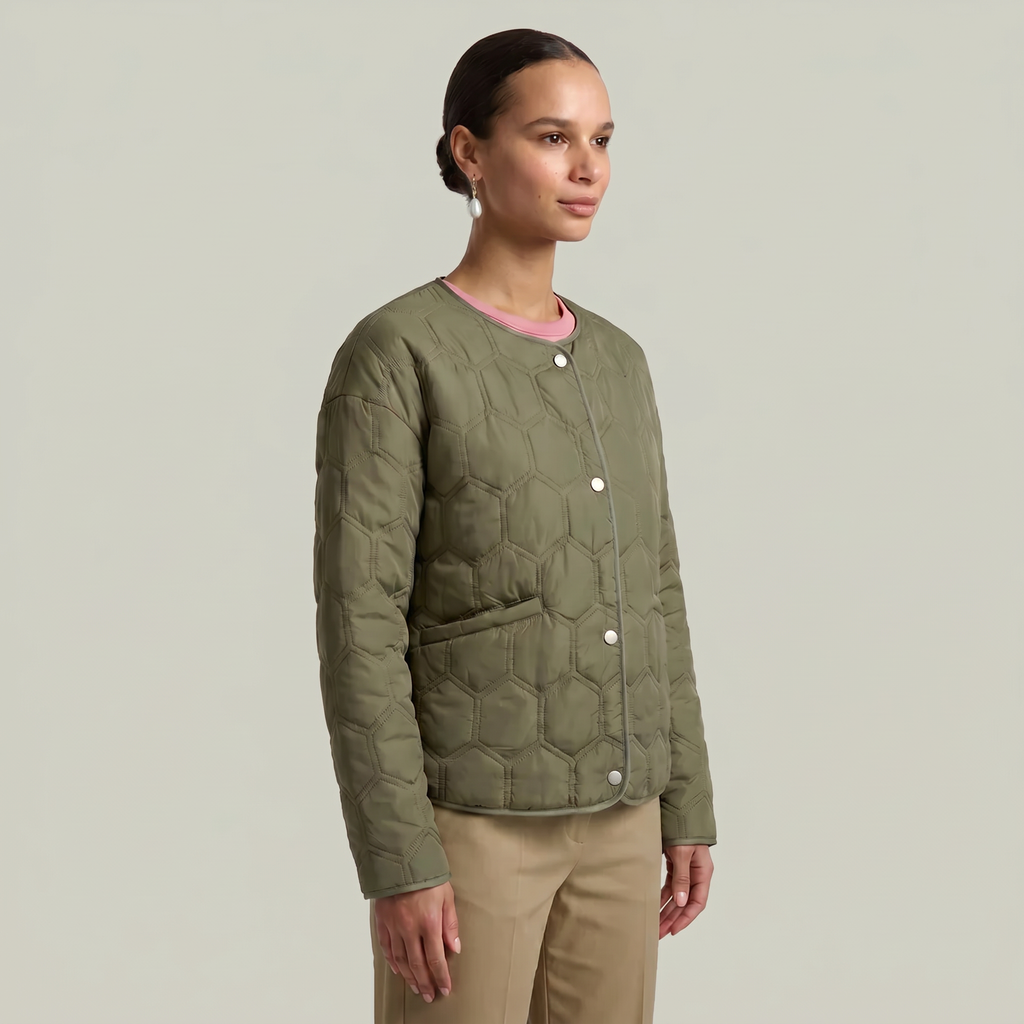 Women’s Geometric Quilted Puffer Jacket - Button-Down Long Sleeve Coat