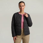 Women’s Geometric Quilted Puffer Jacket - Button-Down Long Sleeve Coat