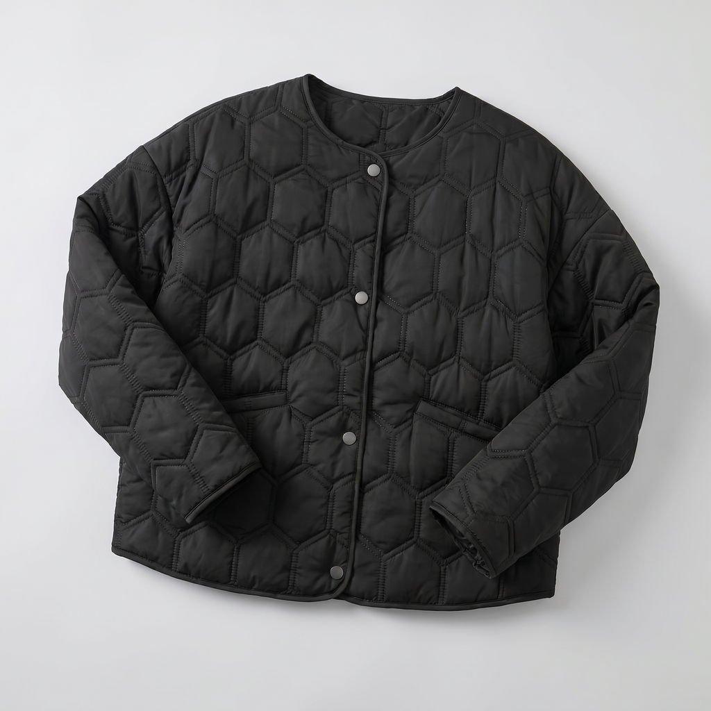 Women’s Geometric Quilted Puffer Jacket - Button-Down Long Sleeve Coat