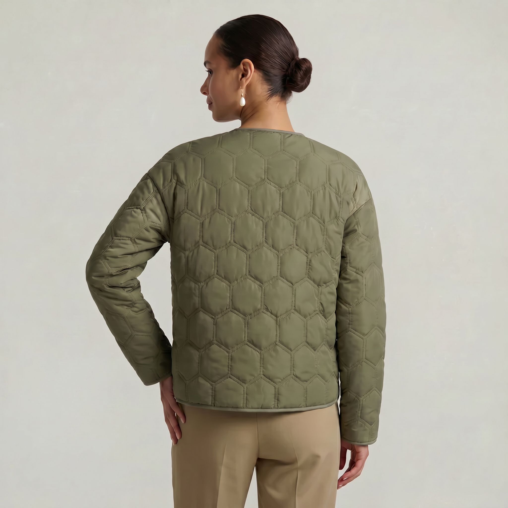 Women’s Geometric Quilted Puffer Jacket - Button-Down Long Sleeve Coat
