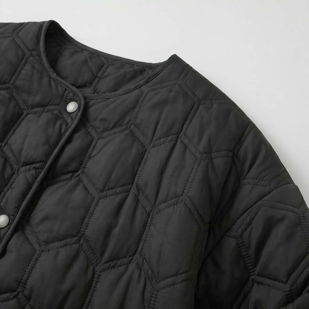Women’s Geometric Quilted Puffer Jacket - Button-Down Long Sleeve Coat