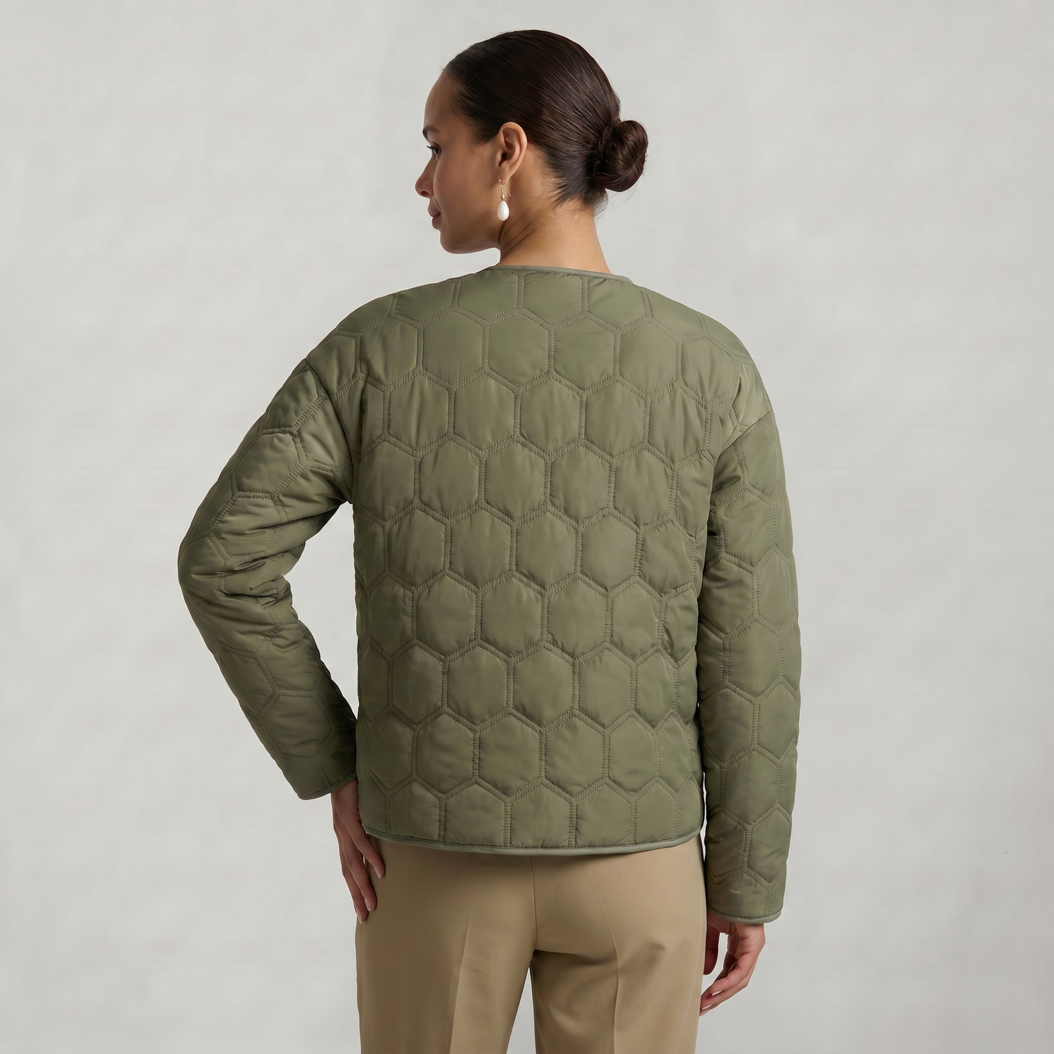 Women’s Geometric Quilted Puffer Jacket - Button-Down Long Sleeve Coat