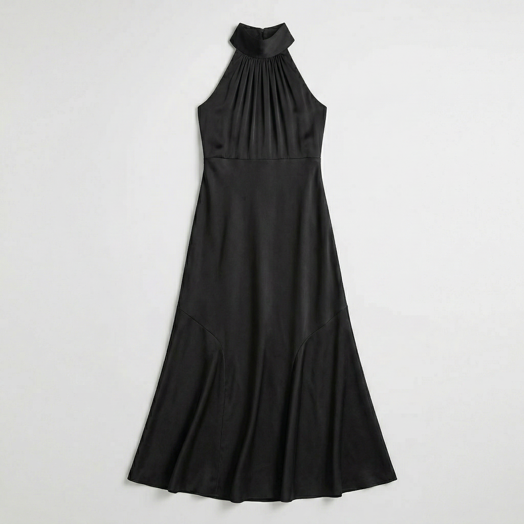 Women’s Halter Neck Fluted Hem Maxi Dress