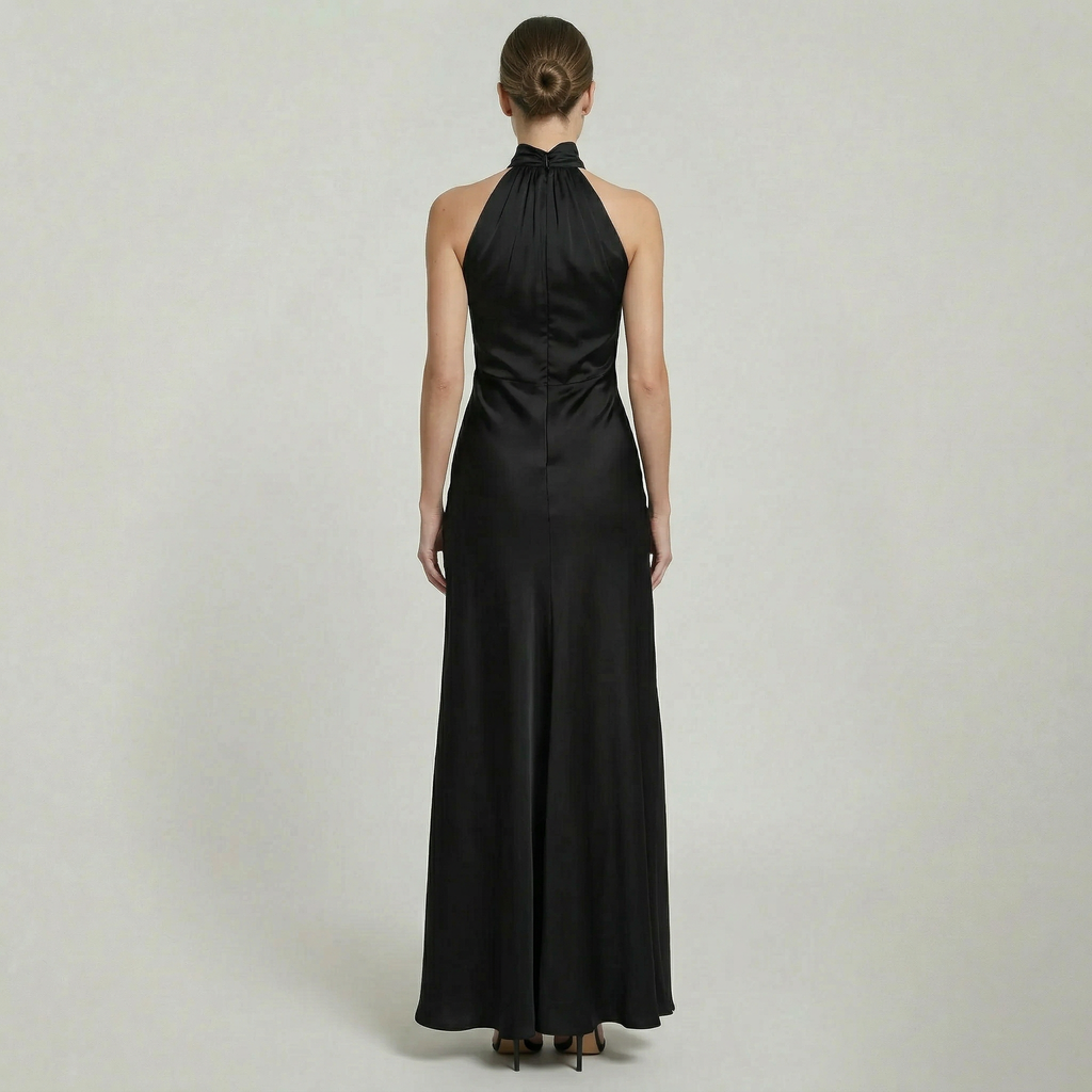 Women’s Halter Neck Fluted Hem Maxi Dress