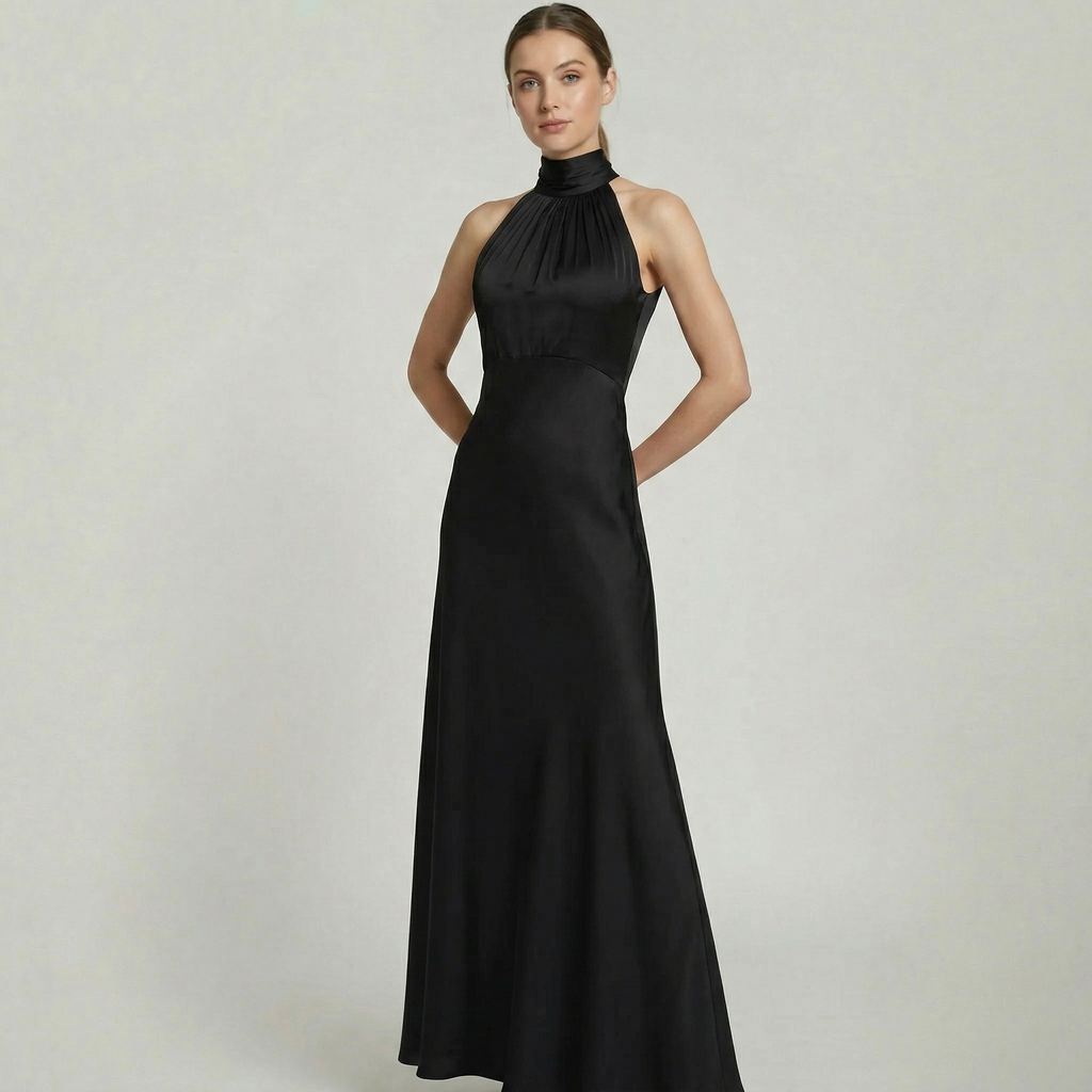 Women’s Halter Neck Fluted Hem Maxi Dress