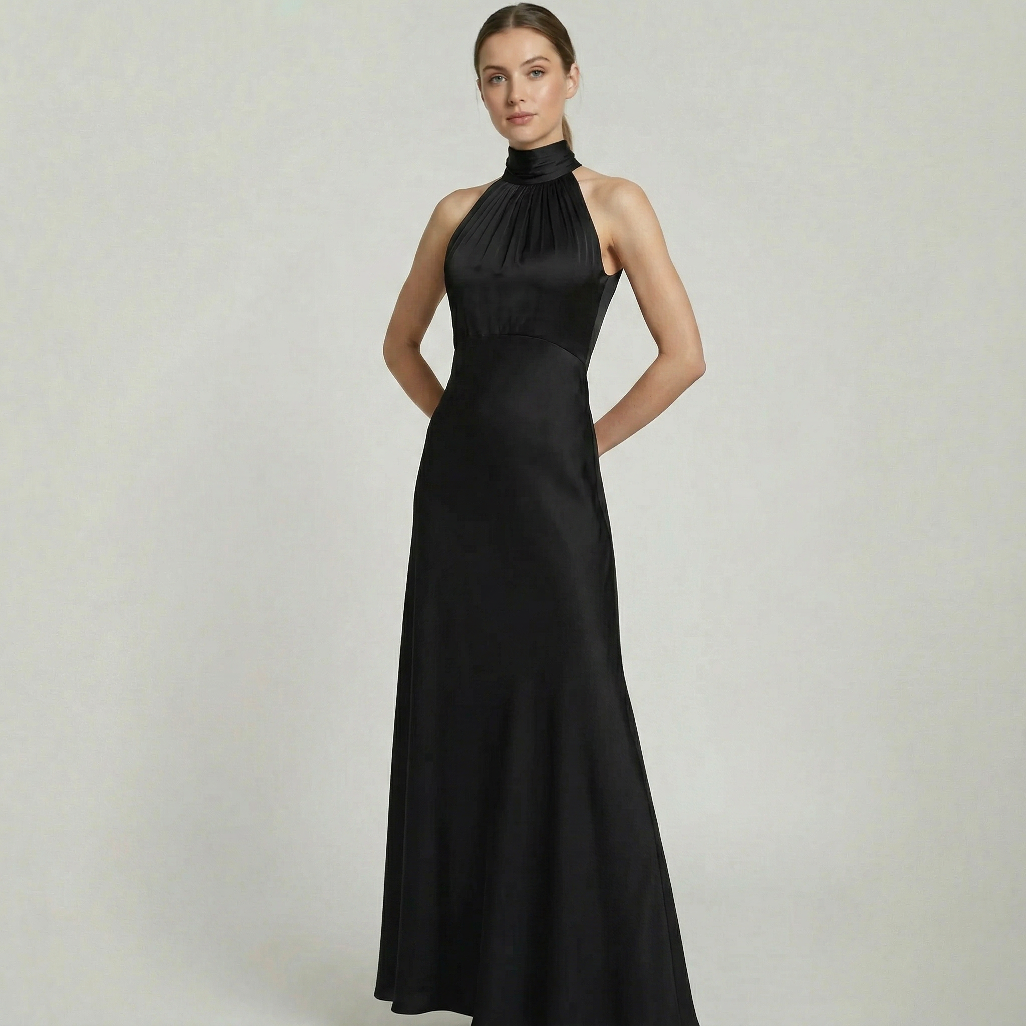 Women’s Halter Neck Fluted Hem Maxi Dress