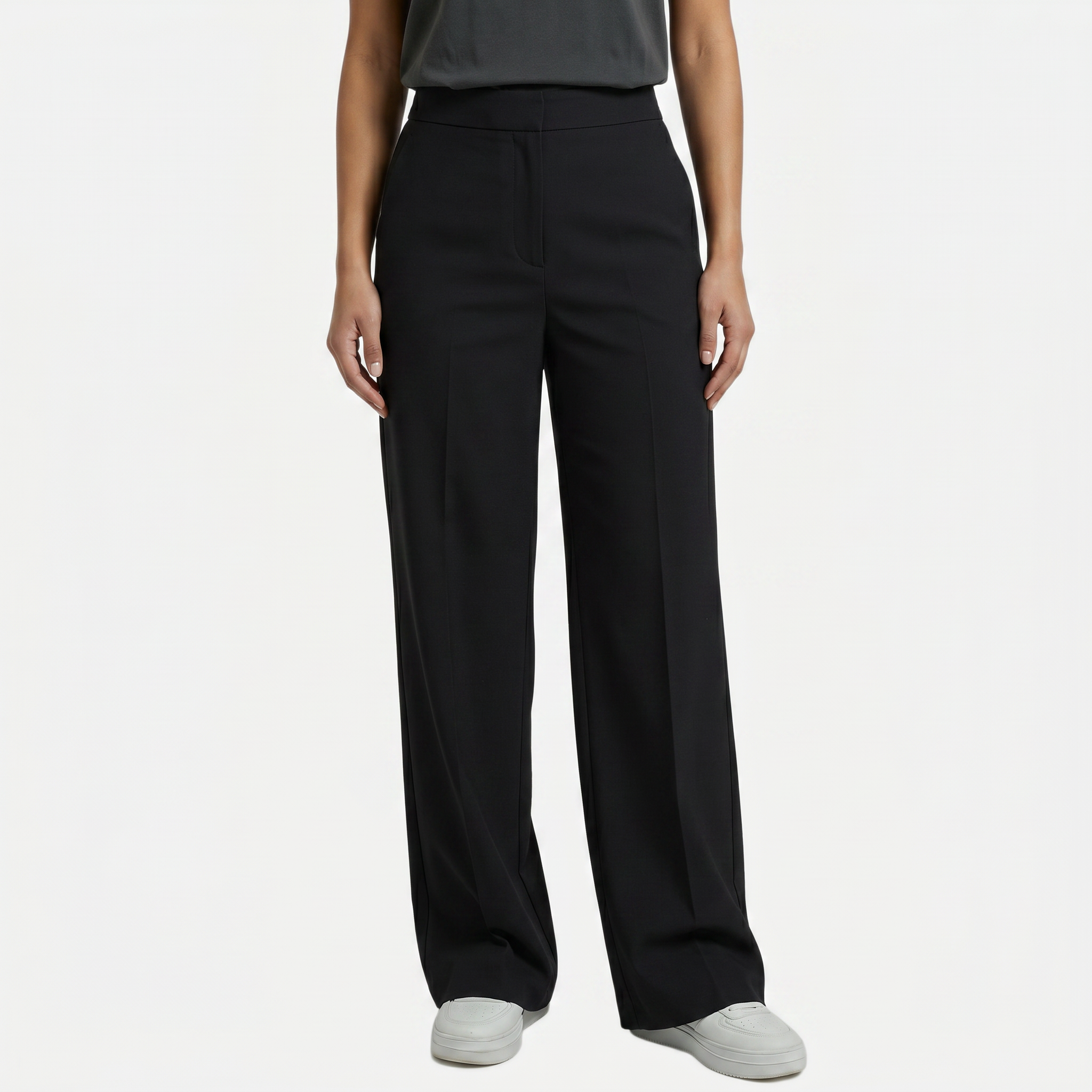Women's High Waist Wide Leg Trousers - Tailored Smart Casual Straight Leg Pants