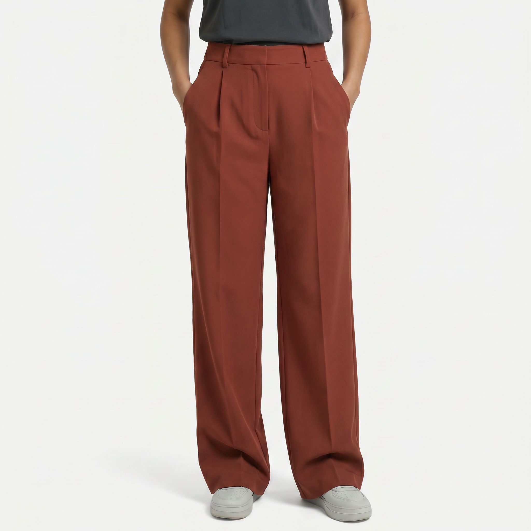 Women's High Waist Wide Leg Trousers - Tailored Smart Casual Straight Leg Pants