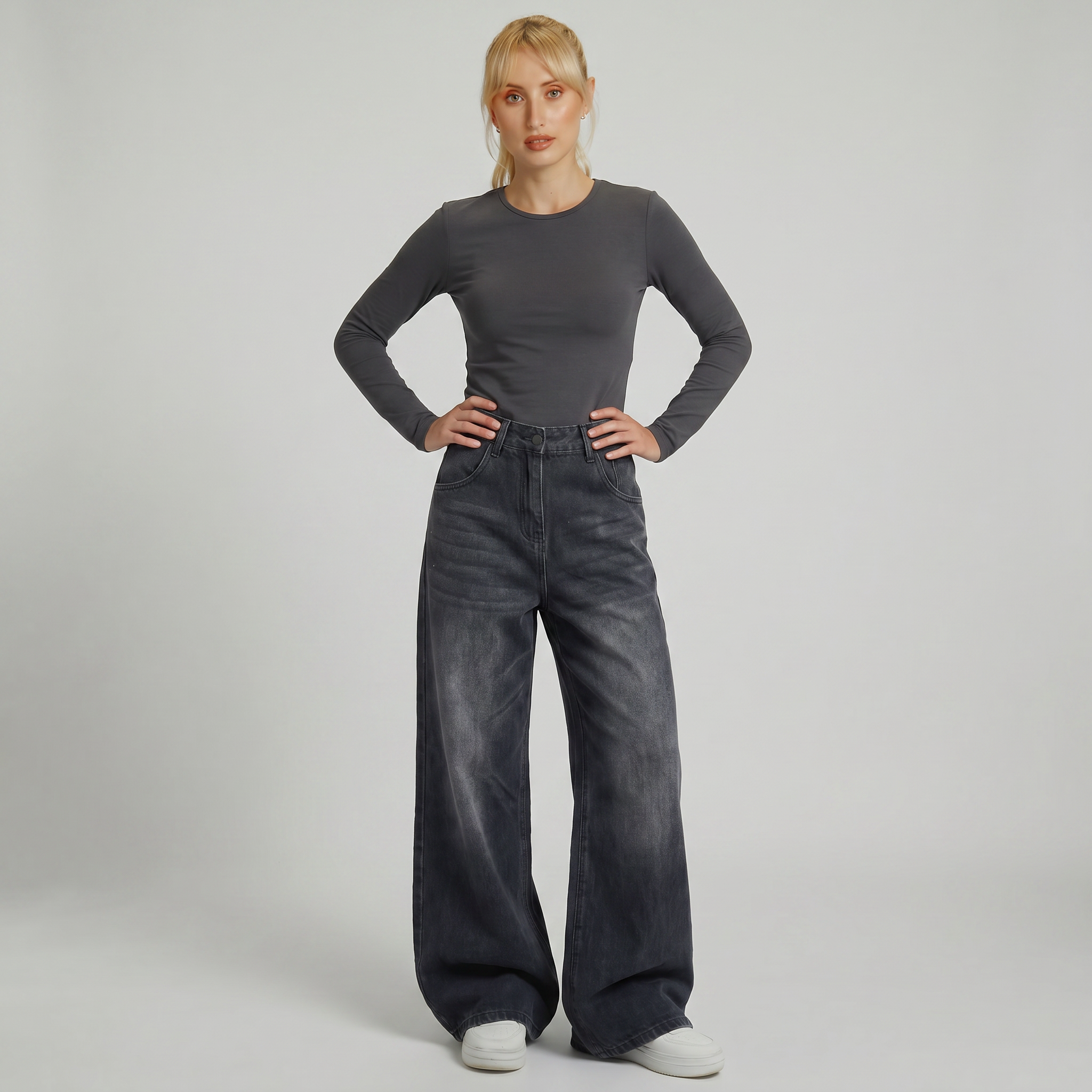 Women’s High Waisted Barrel Jeans - Loose Fit Straight Leg Denim