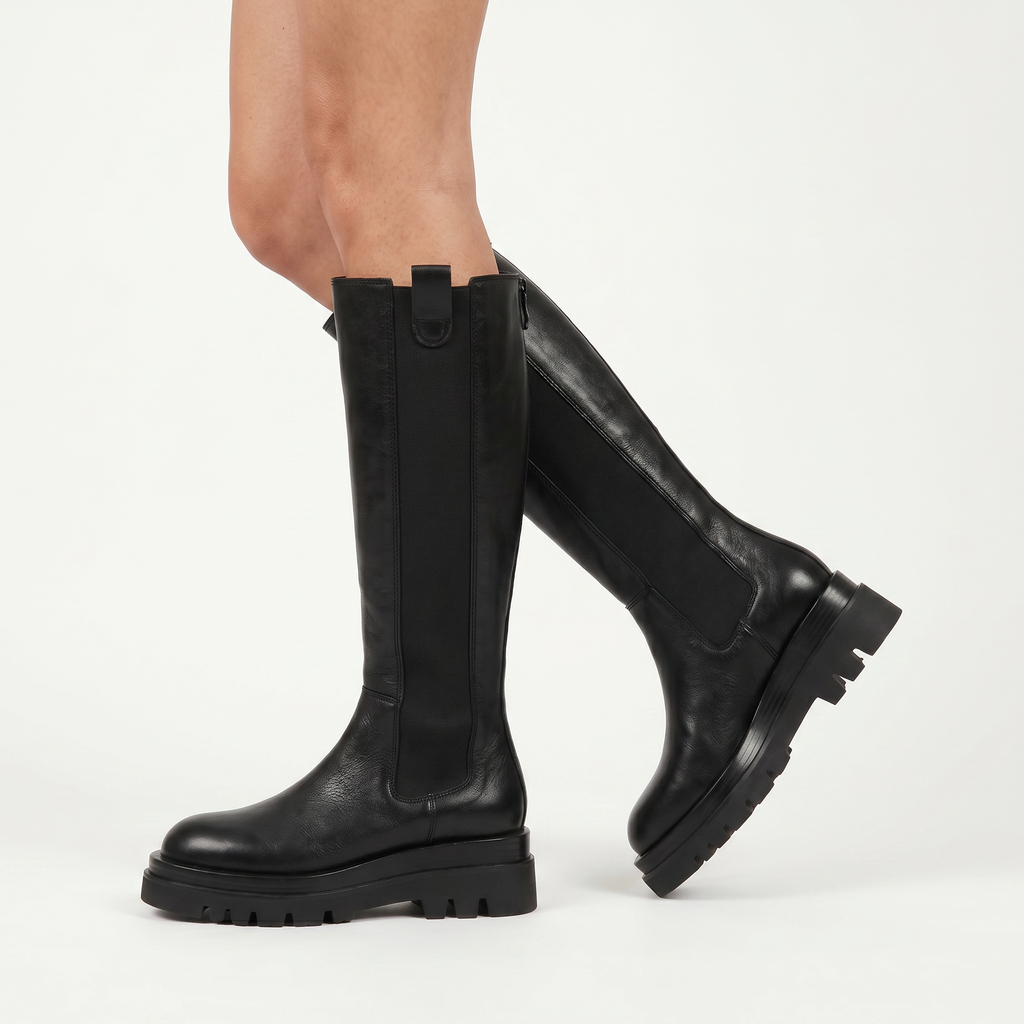 Women’s Knee High Boots - Back Zip Lug Sole Fit