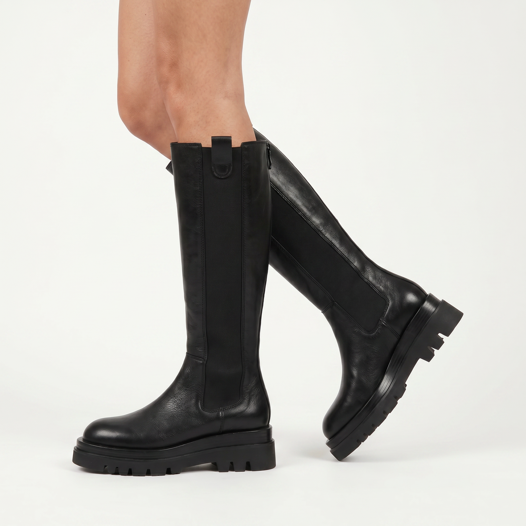 Women’s Knee High Boots - Back Zip Lug Sole Fit