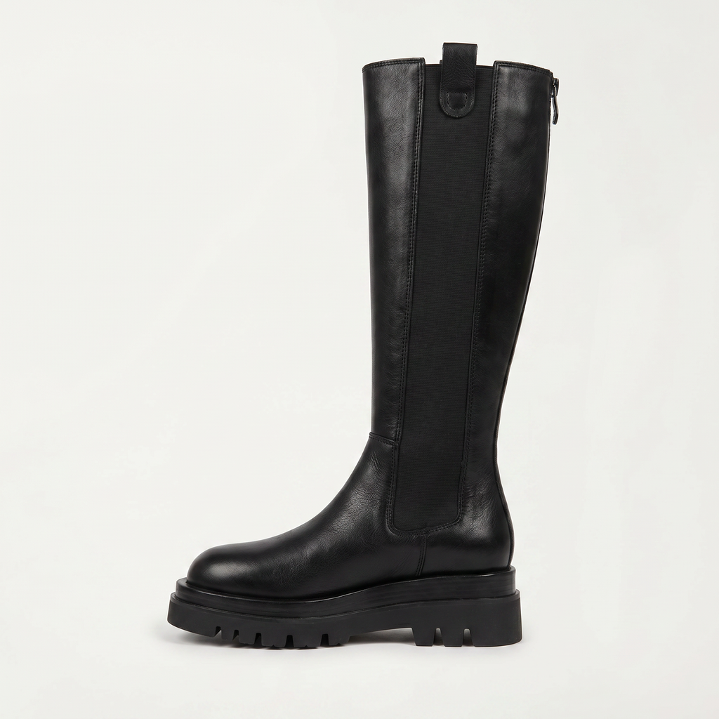 Women’s Knee High Boots - Back Zip Lug Sole Fit