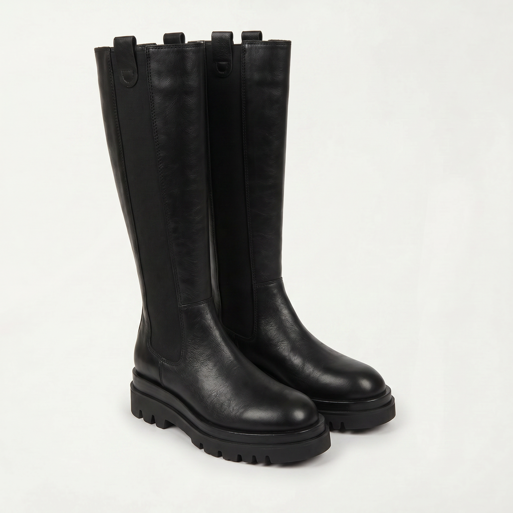 Women’s Knee High Boots - Back Zip Lug Sole Fit