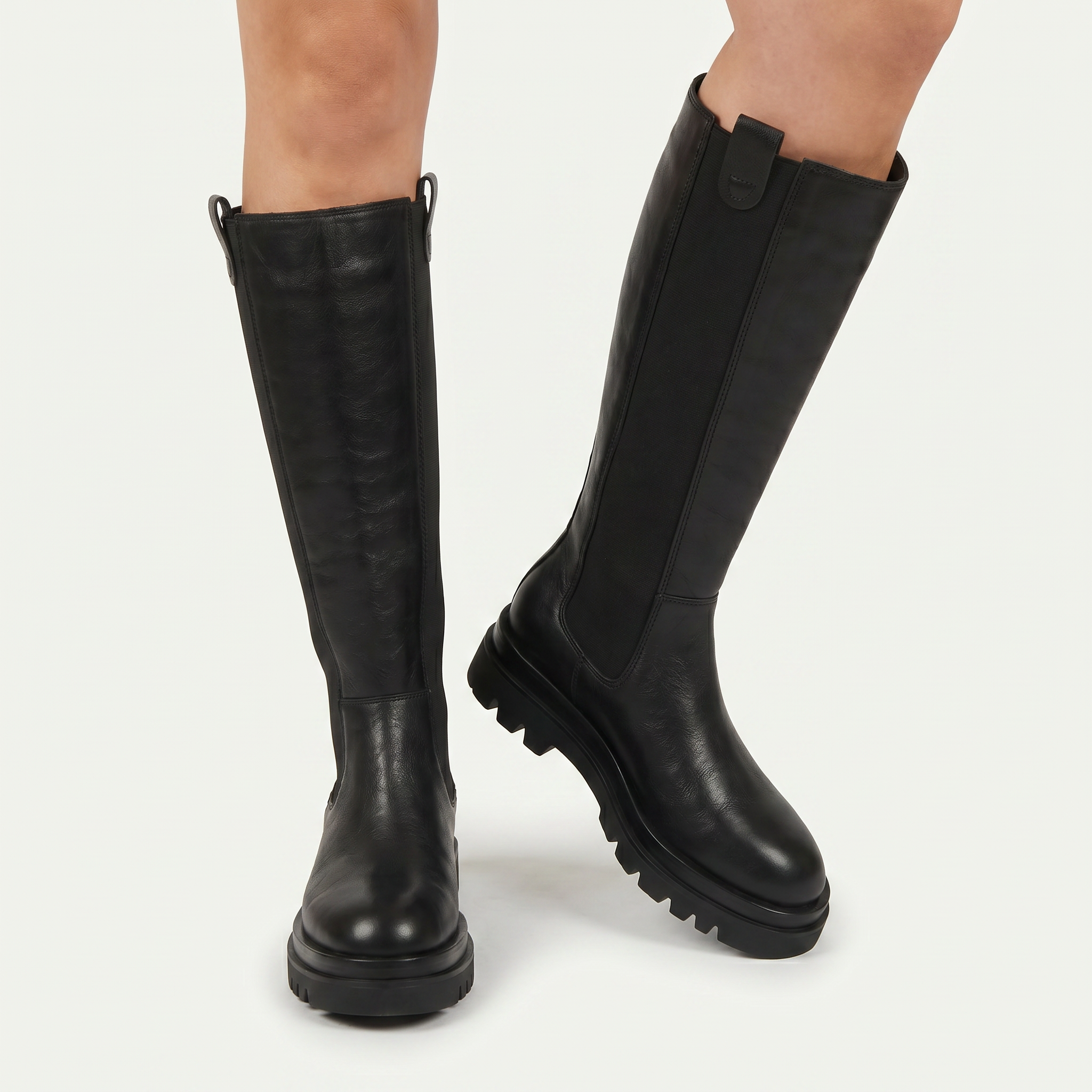 Women’s Knee High Boots - Back Zip Lug Sole Fit