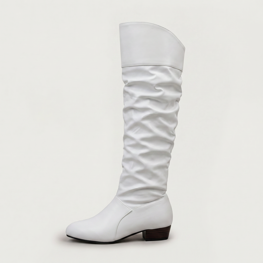 Women’s Knee High Boots - Pleated Long Shaft Block Heel Fit
