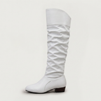 Women’s Knee High Boots - Pleated Long Shaft Block Heel Fit