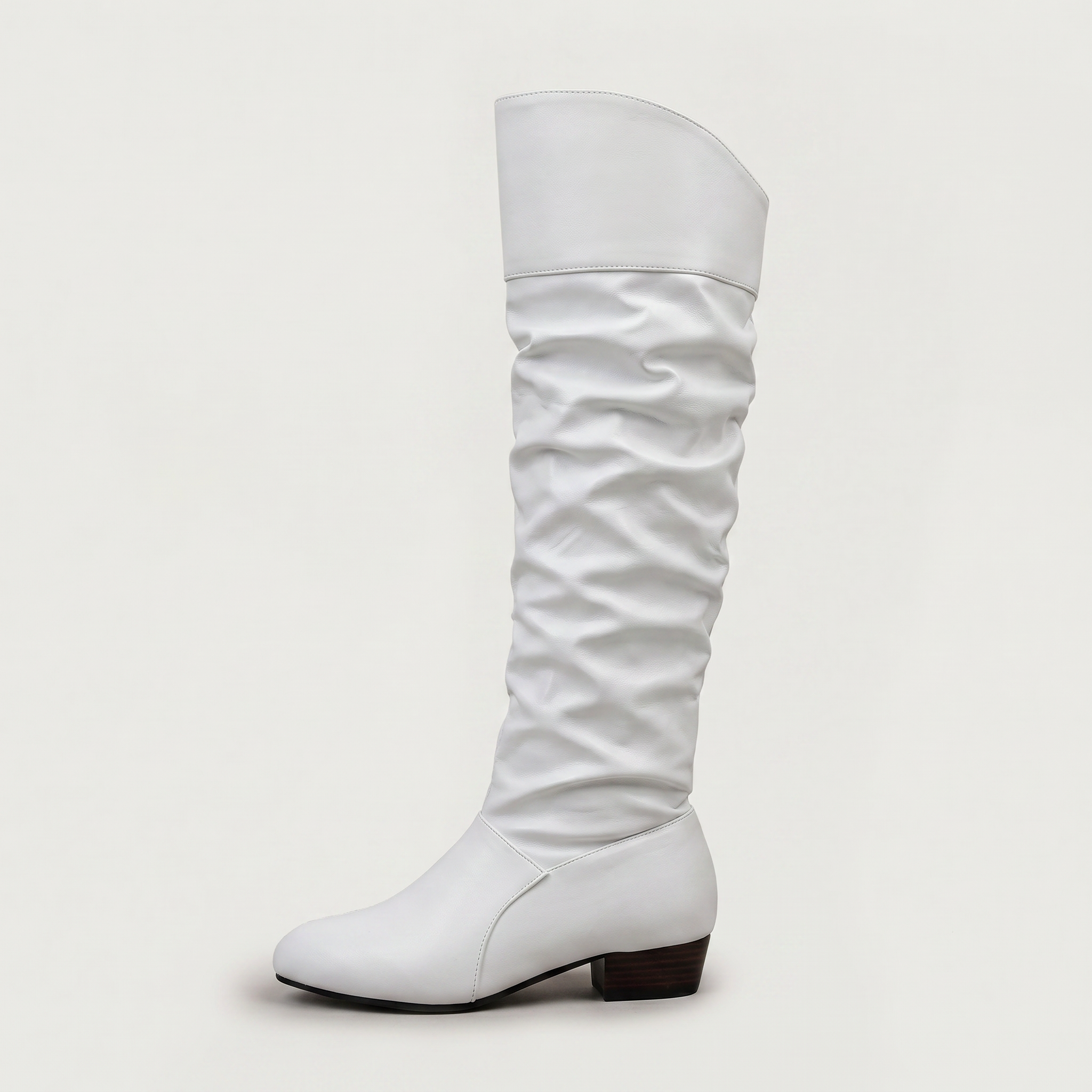 Women’s Knee High Boots - Pleated Long Shaft Block Heel Fit