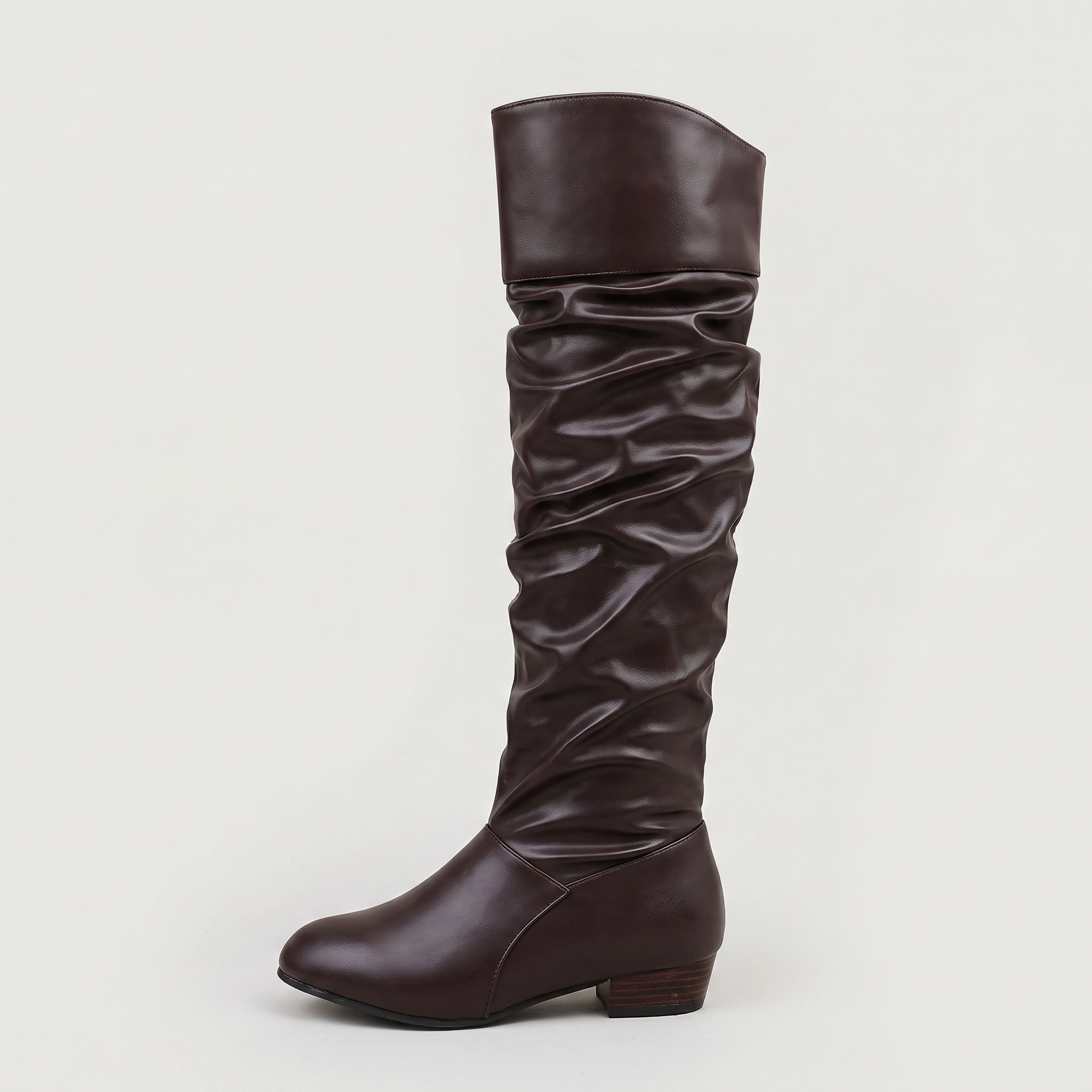 Women’s Knee High Boots - Pleated Long Shaft Block Heel Fit
