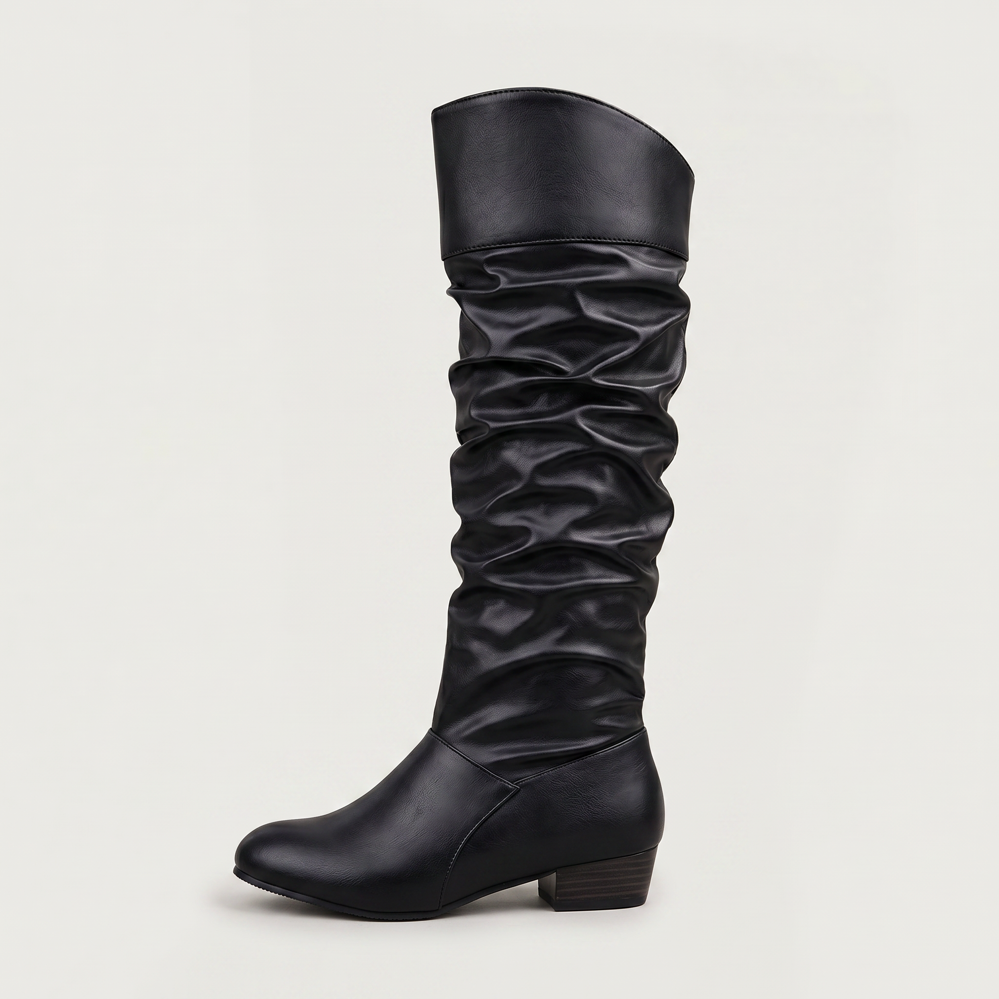 Women’s Knee High Boots - Pleated Long Shaft Block Heel Fit