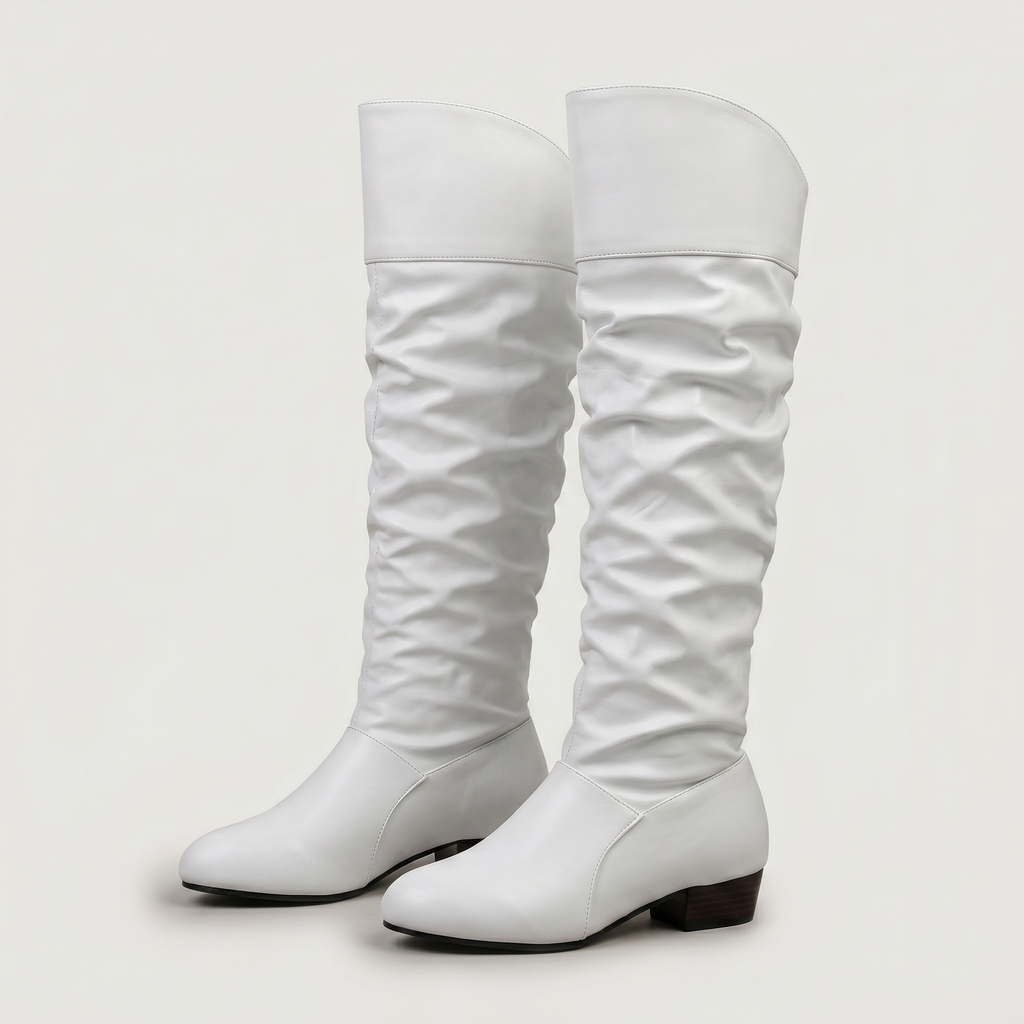 Women’s Knee High Boots - Pleated Long Shaft Block Heel Fit