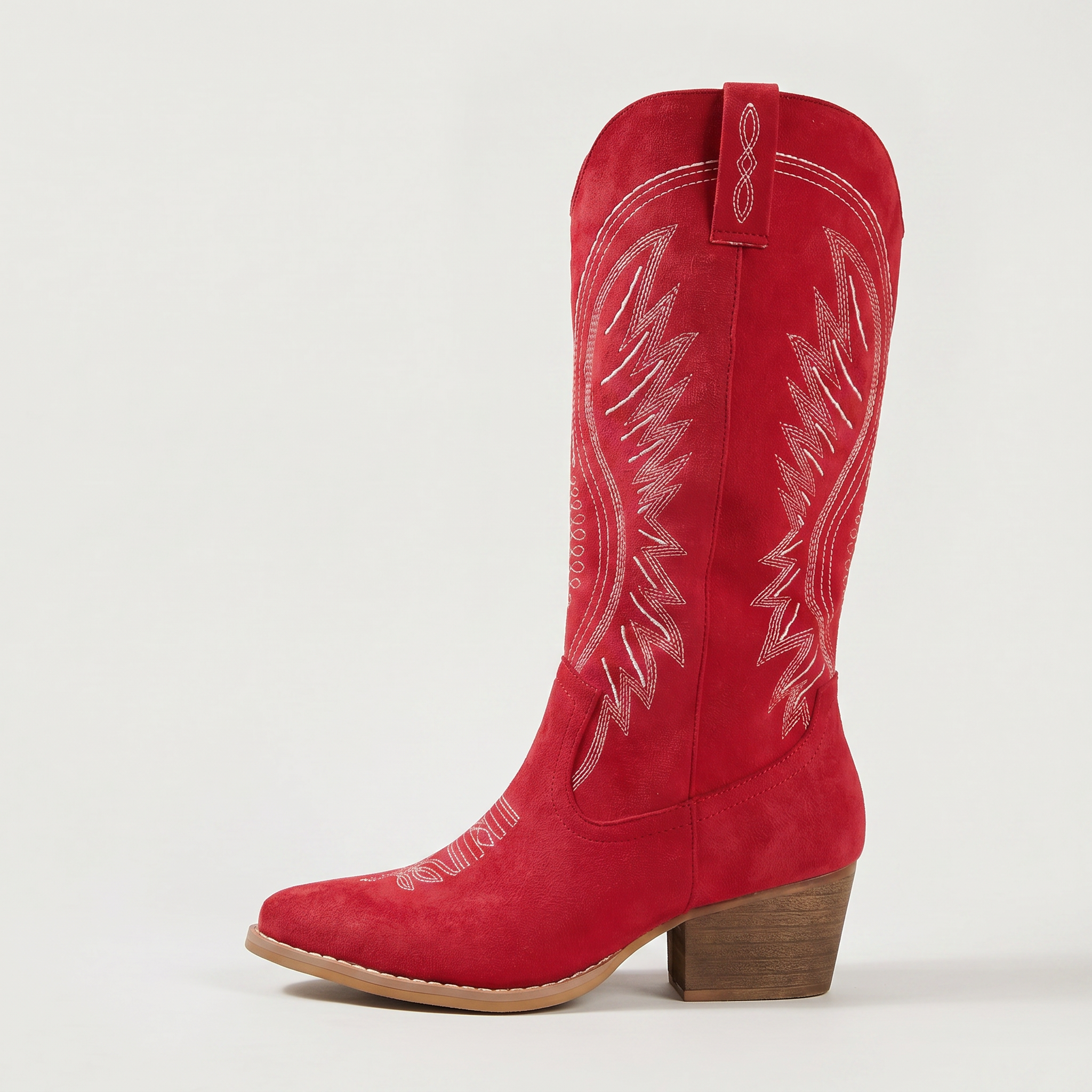 Women’s Western Knee High Boots - Embroidered Block Heel Fit