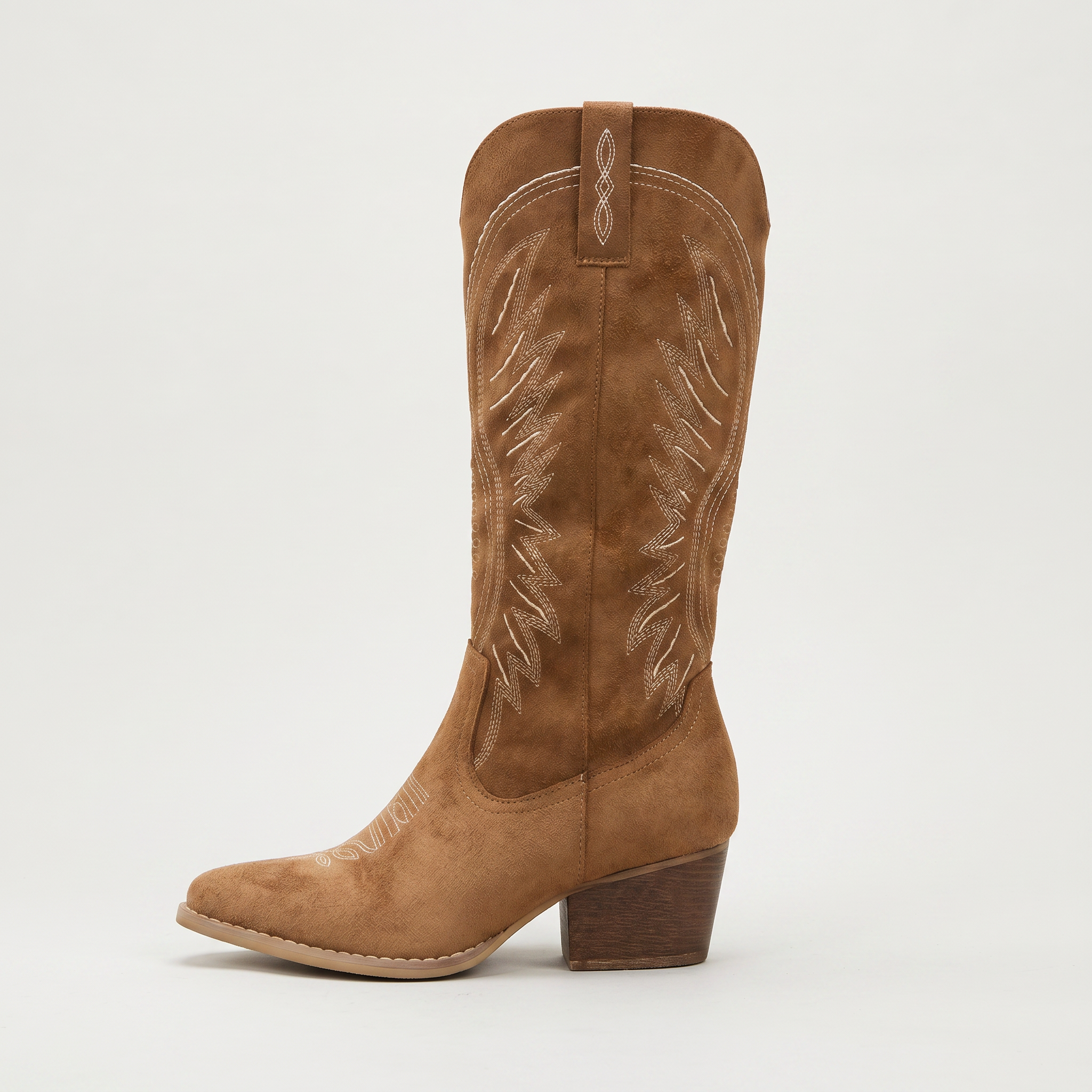 Women’s Western Knee High Boots - Embroidered Block Heel Fit
