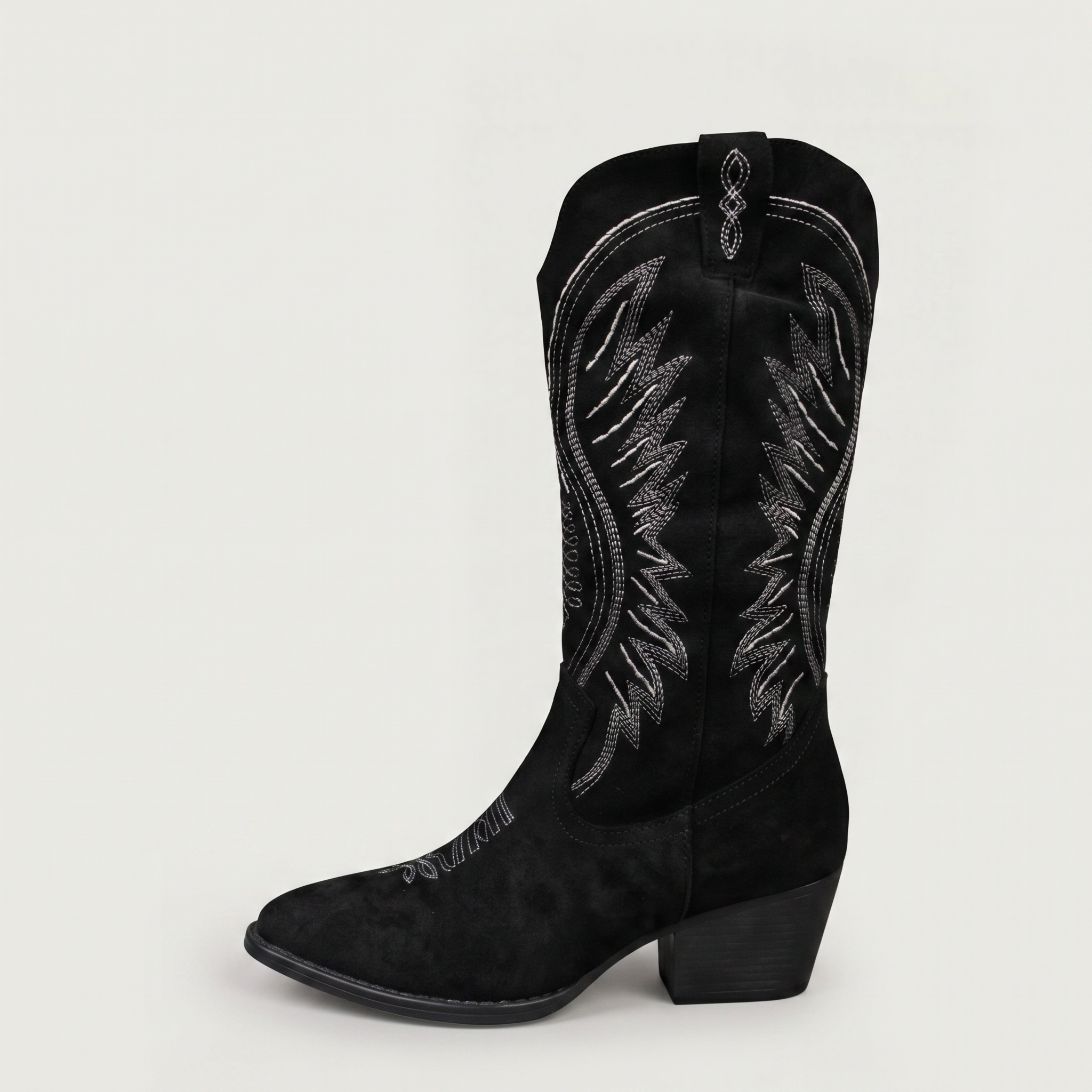 Women’s Western Knee High Boots - Embroidered Block Heel Fit