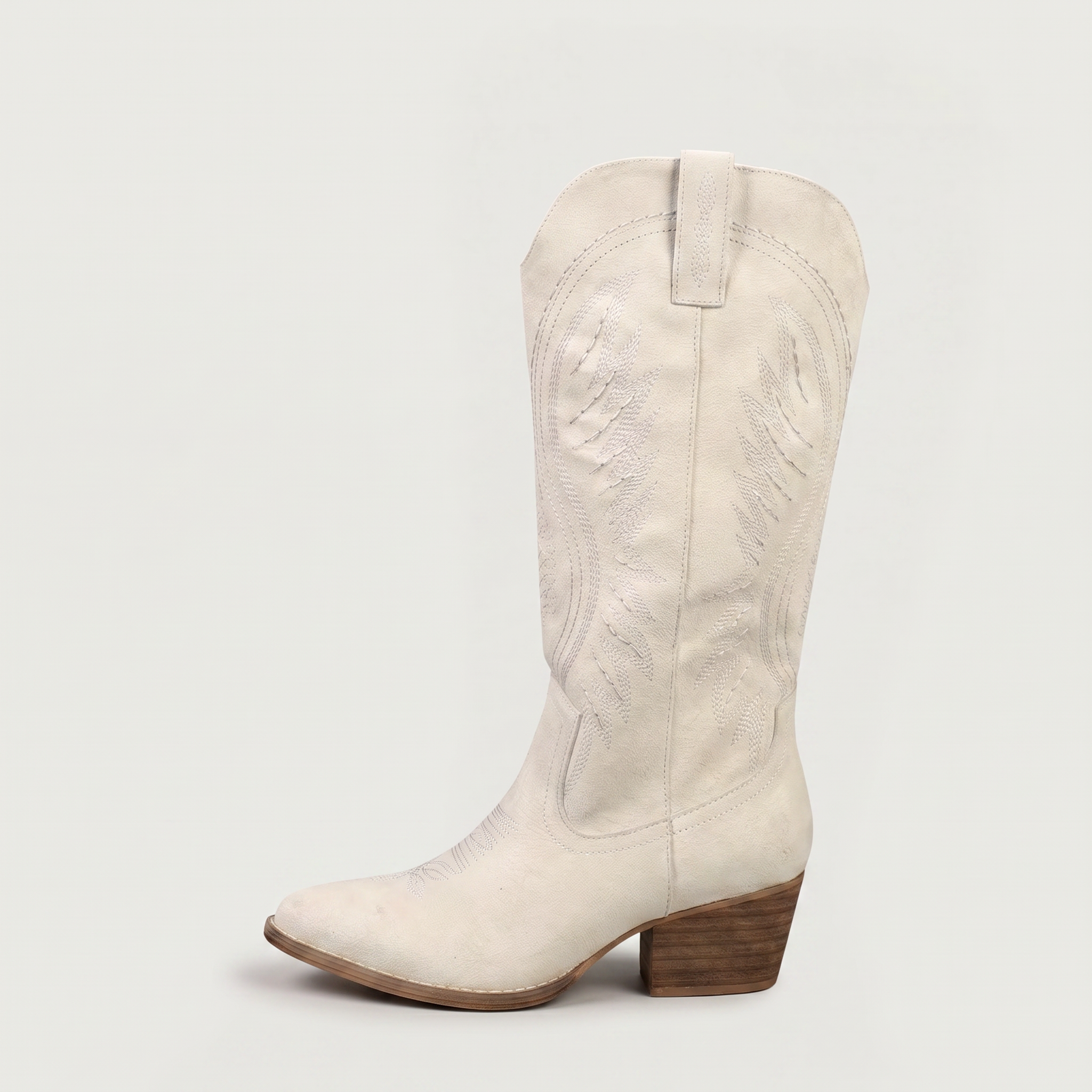 Women’s Western Knee High Boots - Embroidered Block Heel Fit