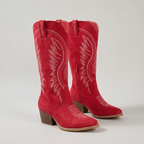 Women’s Western Knee High Boots - Embroidered Block Heel Fit