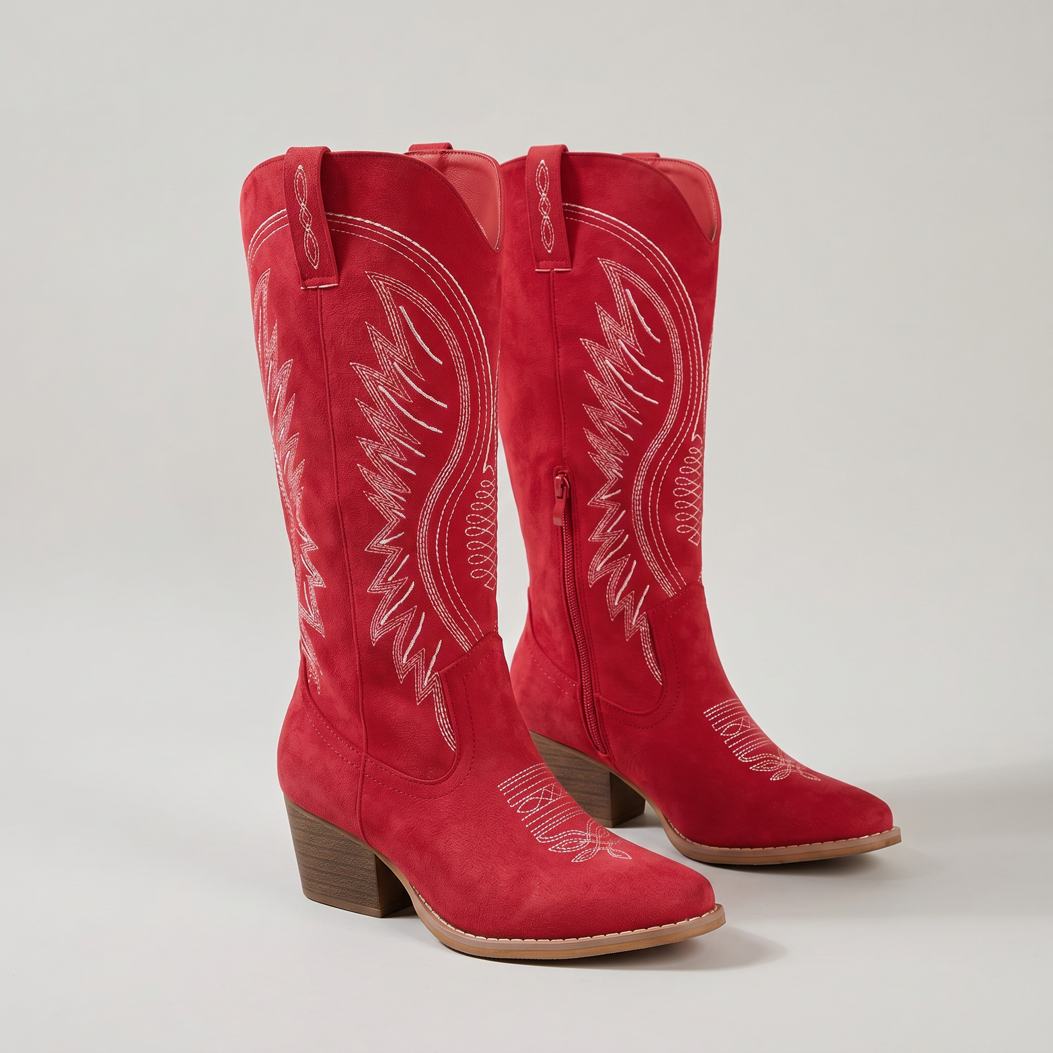 Women’s Western Knee High Boots - Embroidered Block Heel Fit
