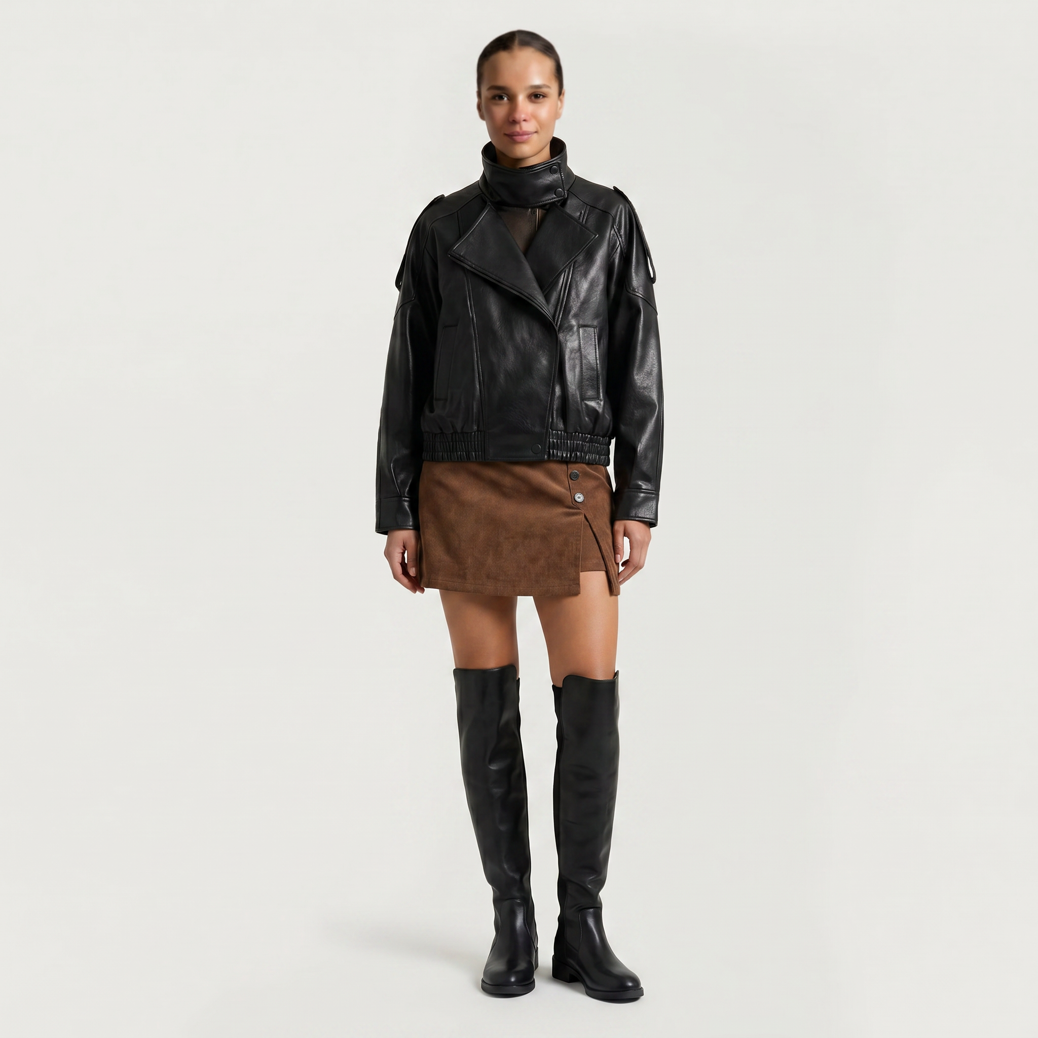 Women’s Knee-High Leather Boots -  Pull-On Tall Boots