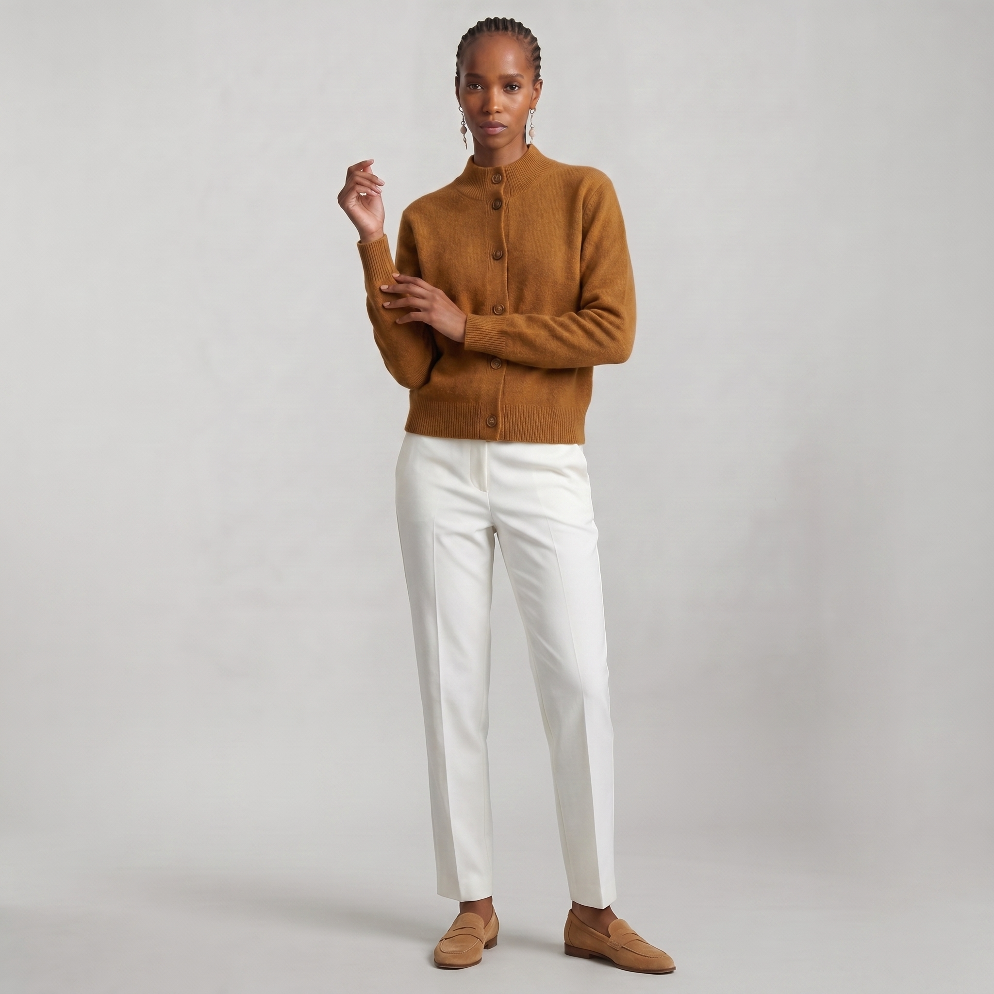 Women’s Button Knit Cardigan - High Neck Warm Relaxed Fit