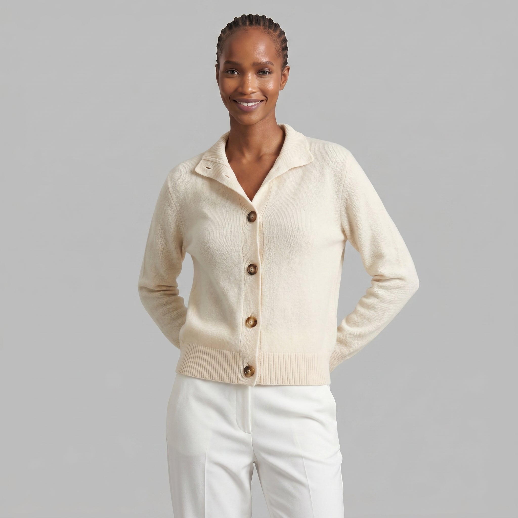 Women’s Button Knit Cardigan - High Neck Warm Relaxed Fit