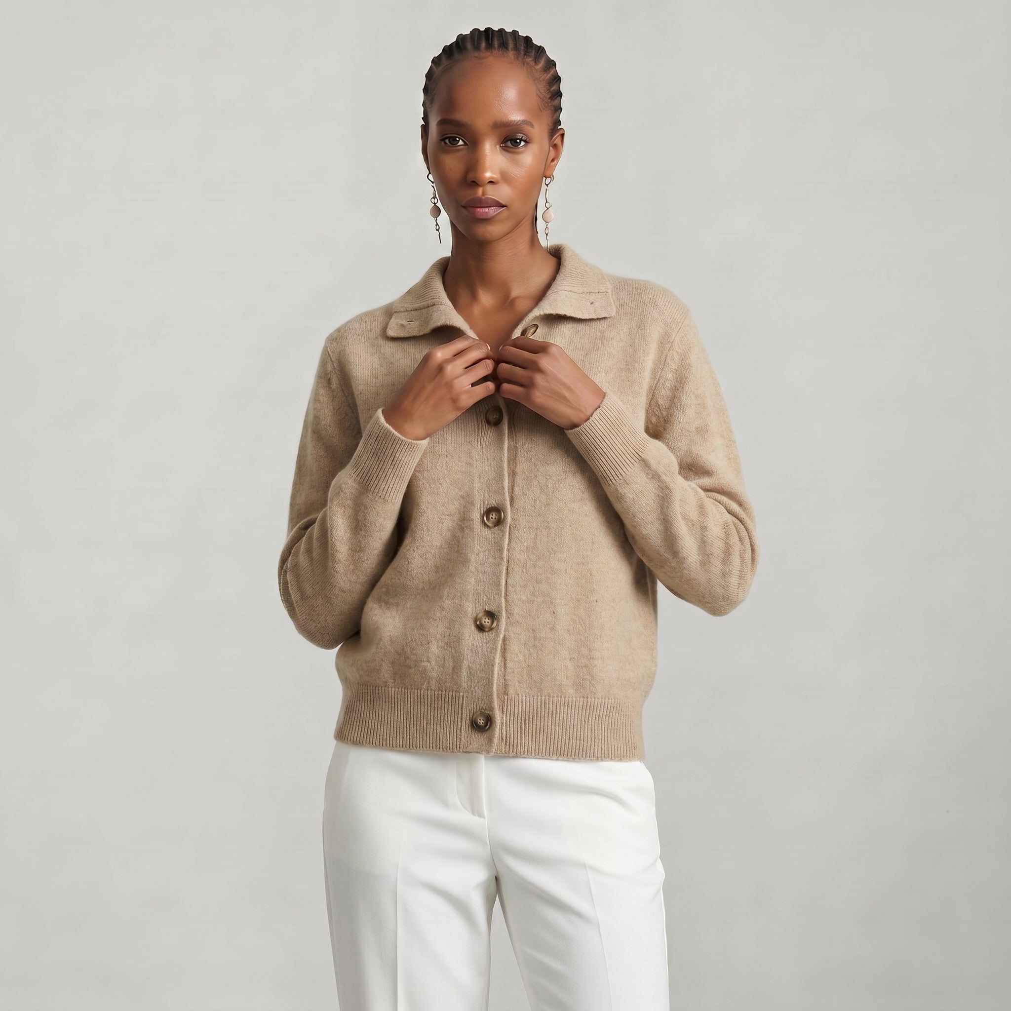 Women’s Button Knit Cardigan - High Neck Warm Relaxed Fit
