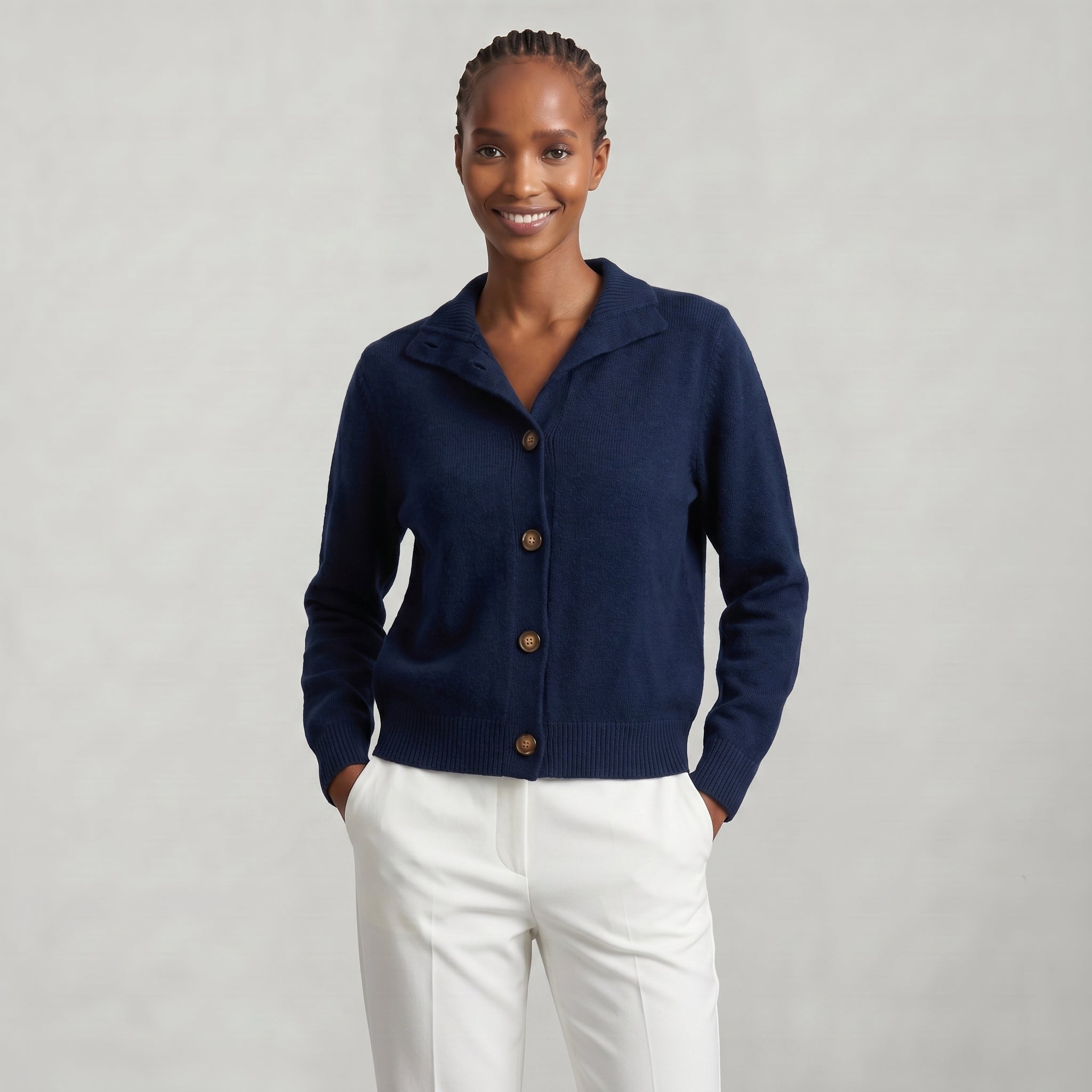 Women’s Button Knit Cardigan - High Neck Warm Relaxed Fit