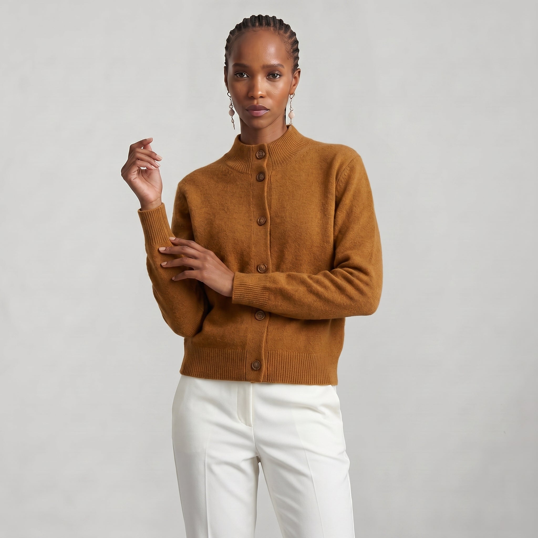 Women’s Button Knit Cardigan - High Neck Warm Relaxed Fit