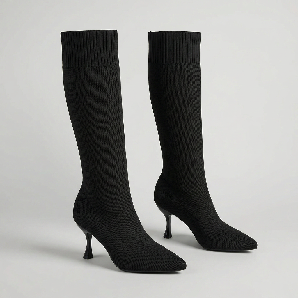 Women’s Knit Sock Tall Boots - Pointed Toe Knee High Fit