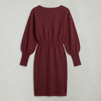 Women’s Knit Sweater Dress - Lantern Sleeve Waist Cinched Fit
