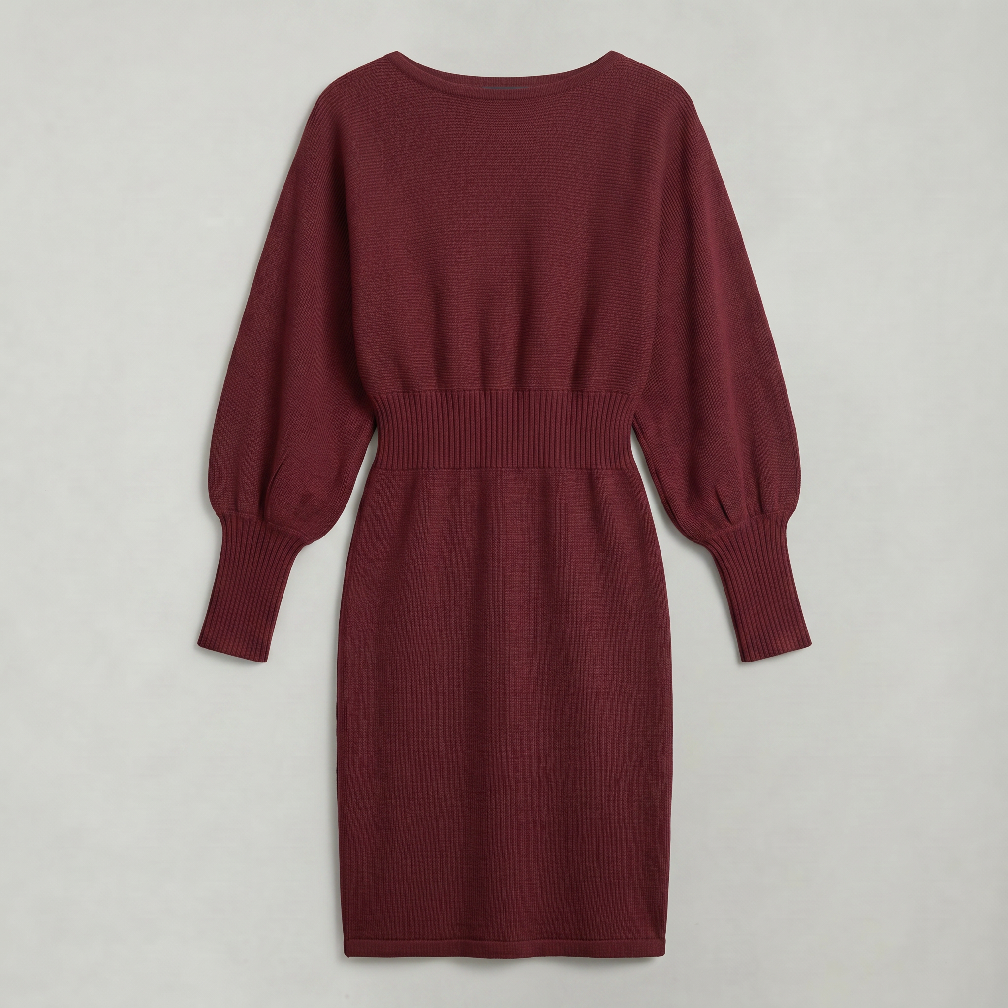 Women’s Knit Sweater Dress - Lantern Sleeve Waist Cinched Fit