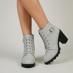 Women's Lace-Up Ankle Boots - Buckle Strap Block Heel Combat Booties Smart Casual