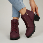 Women's Lace-Up Ankle Boots - Buckle Strap Block Heel Combat Booties Smart Casual
