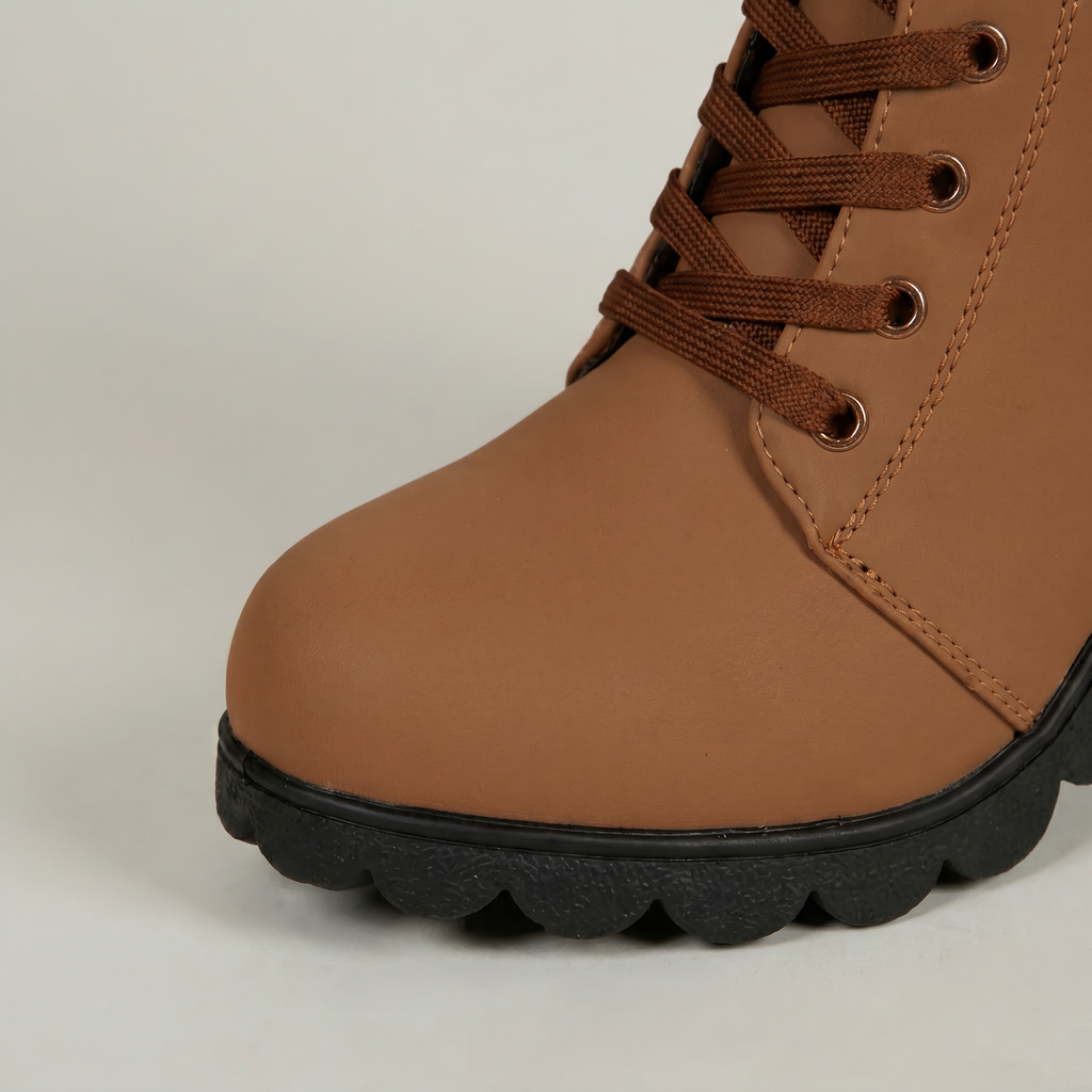 Women's Lace-Up Ankle Boots - Buckle Strap Block Heel Combat Booties Smart Casual