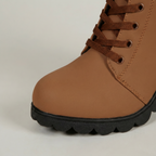 Women's Lace-Up Ankle Boots - Buckle Strap Block Heel Combat Booties Smart Casual