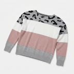Women's Leopard Print Colour Block Knit Sweater - Crew Neck Pullover Jumper