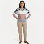 Women's Leopard Print Colour Block Knit Sweater - Crew Neck Pullover Jumper