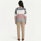 Women's Leopard Print Colour Block Knit Sweater - Crew Neck Pullover Jumper