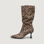 Women’s Leopard Print Slouch Mid-Calf Boots - Stiletto Heel Fit