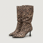 Women’s Leopard Print Slouch Mid-Calf Boots - Stiletto Heel Fit