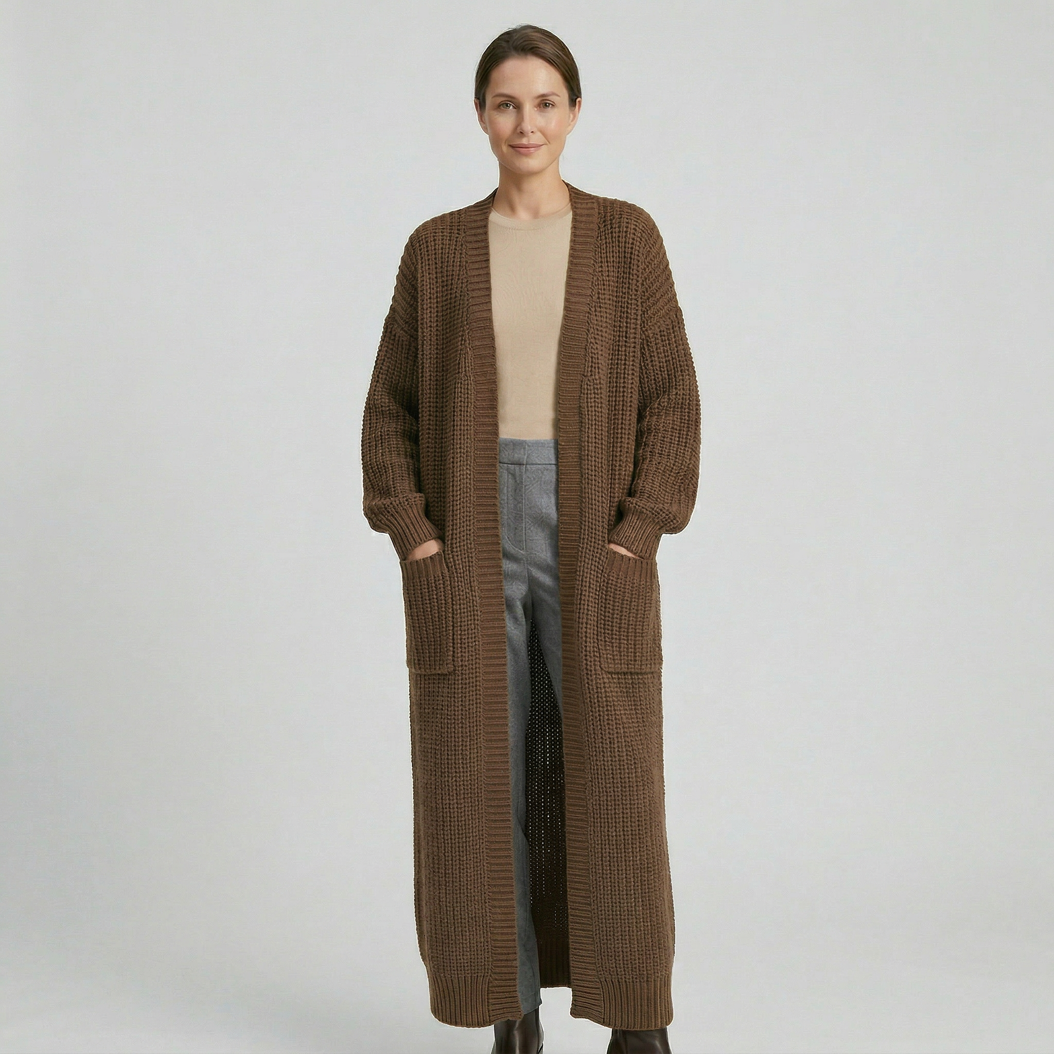 Women's Knit Long Winter Cardigan Toe Length